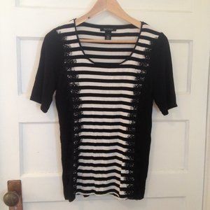 WHBM black & white striped lace tee - size S